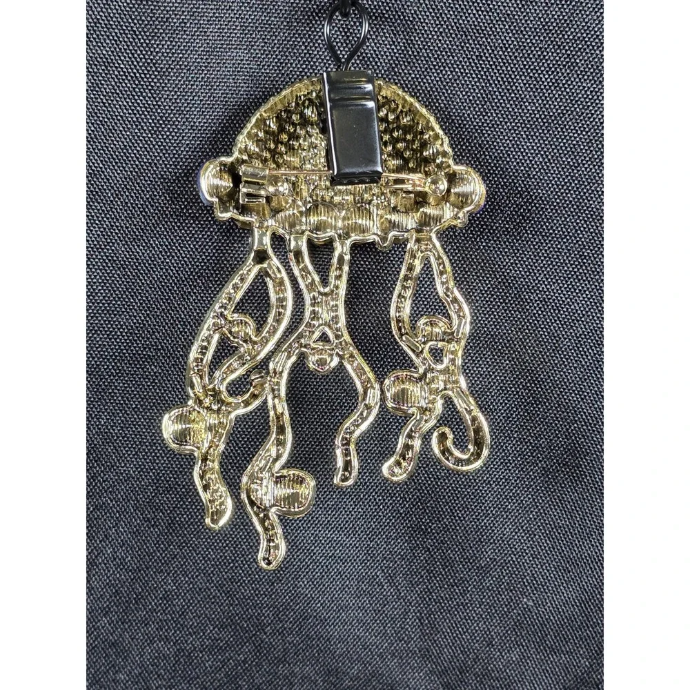 Sparkling‎ Jellyfish Brooch Rhinestone Crystal Pendant Charm Gold Tone Women